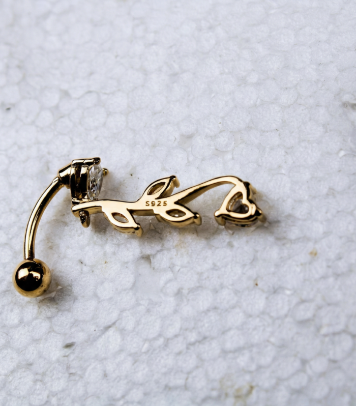 Gold Vine Leaf S925 Dangle Navel Ring