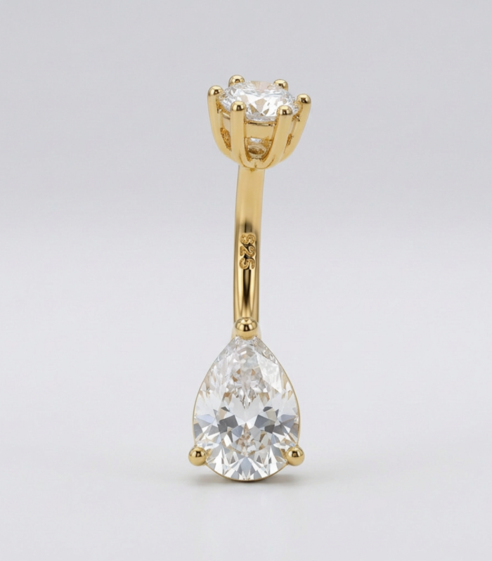 Gold Pear Drop Solitaire Navel Ring