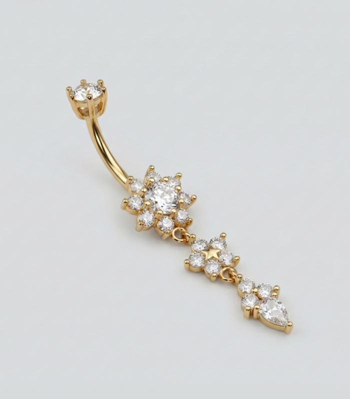 Gold Cascading Floral Drop Navel Ring