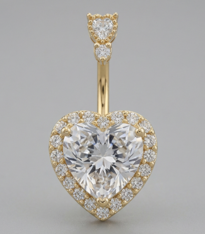 Gold Heart Halo Navel Ring