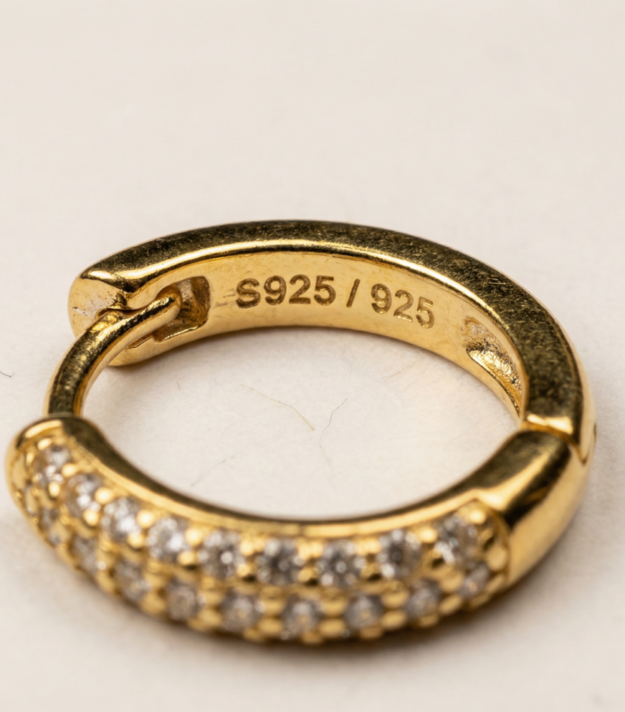 Gold Pavé S925 Huggie Hoop Earring