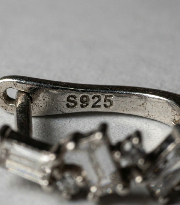 Silver Baguette Crystal S925 Huggie Hoop