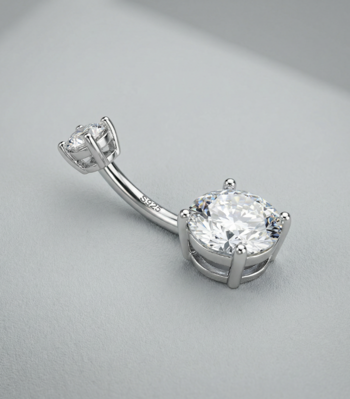 Silver Round Solitaire S925 Navel Ring