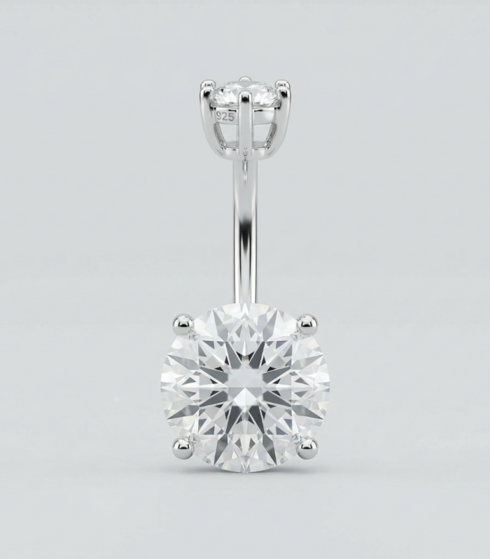 Silver Flower Solitaire Navel Ring