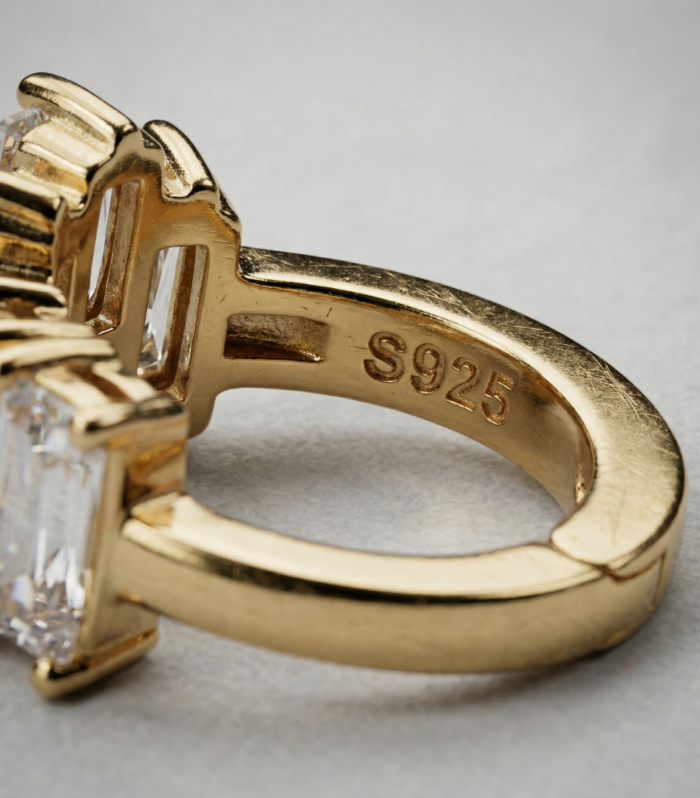 Gold Baguette Crystal S925 Huggie Hoop