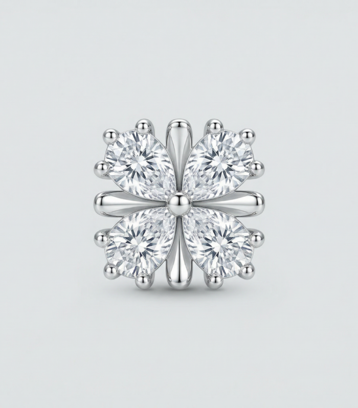 Silver Four-Petal Flower Barbell Stud