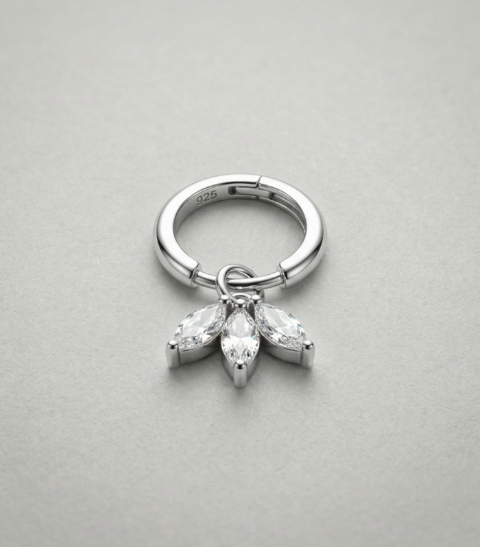 Silver Marquise Leaf Drop Hoop