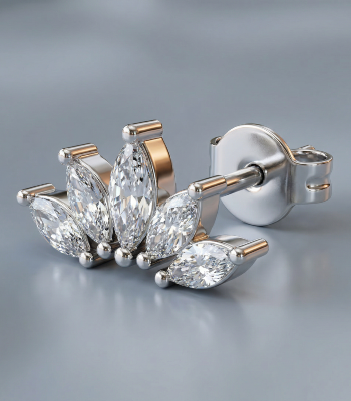 Gold Five-Marquise Crown Stud