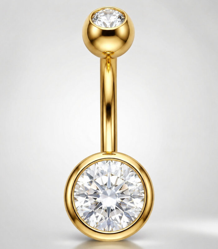 Gold Round Bezel Belly Ring
