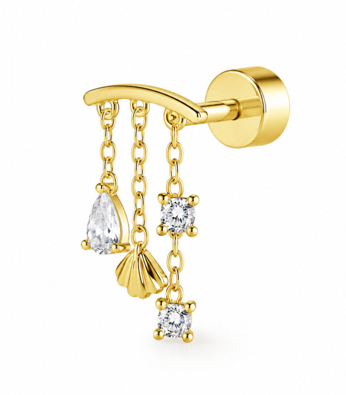 Gold Shell & Flower Chain Dangle Stud