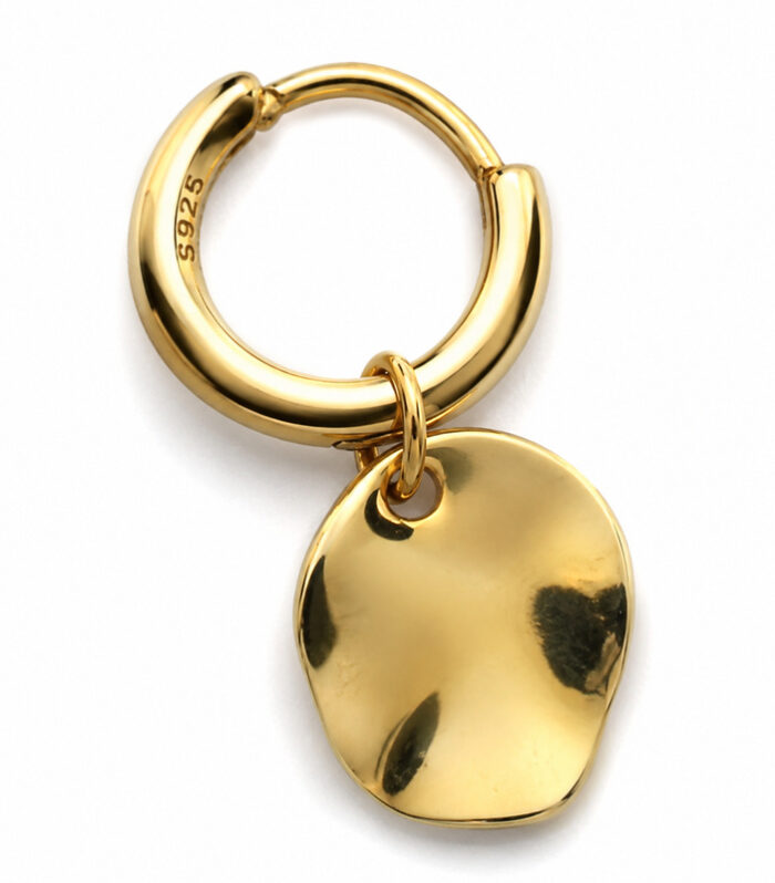 Gold Hammered Disc Huggie Hoop