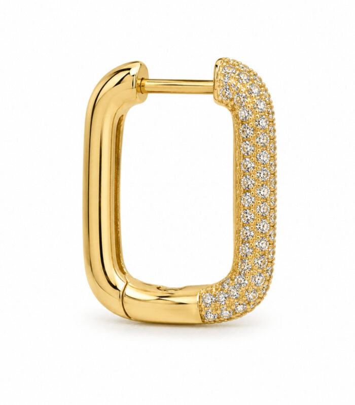 Gold Rectangular Pave Huggie Hoop
