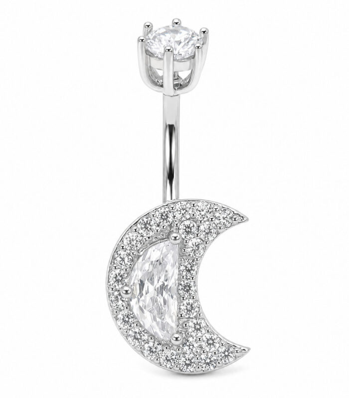 Crescent Moon Pave Belly Ring