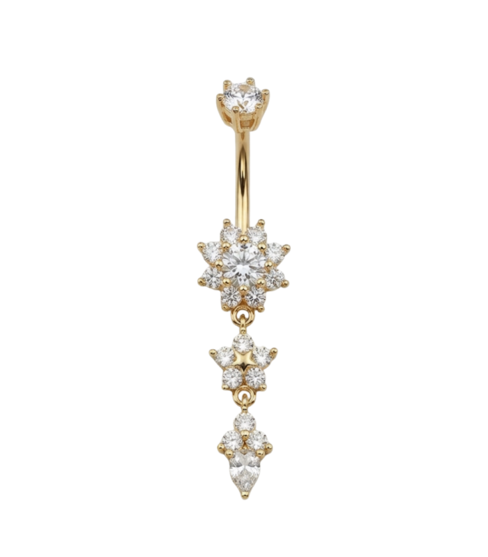 Flower Trio Drop Belly Ring — Gold Plated