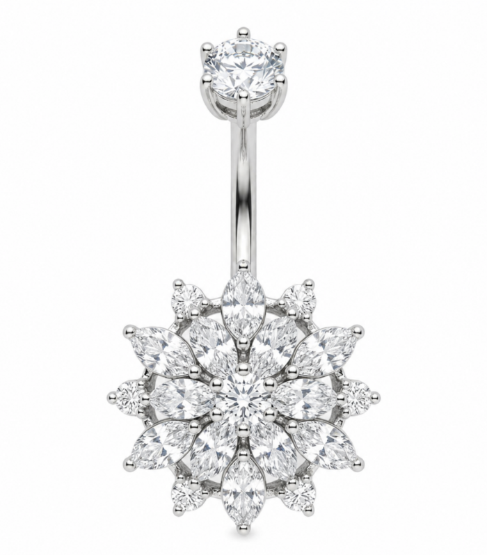 Double Snowflake Belly Ring — Silver