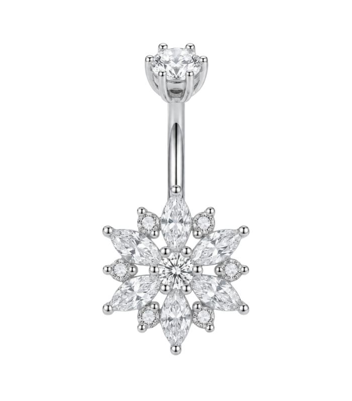 Marquise Star Flower Belly Ring — Silver