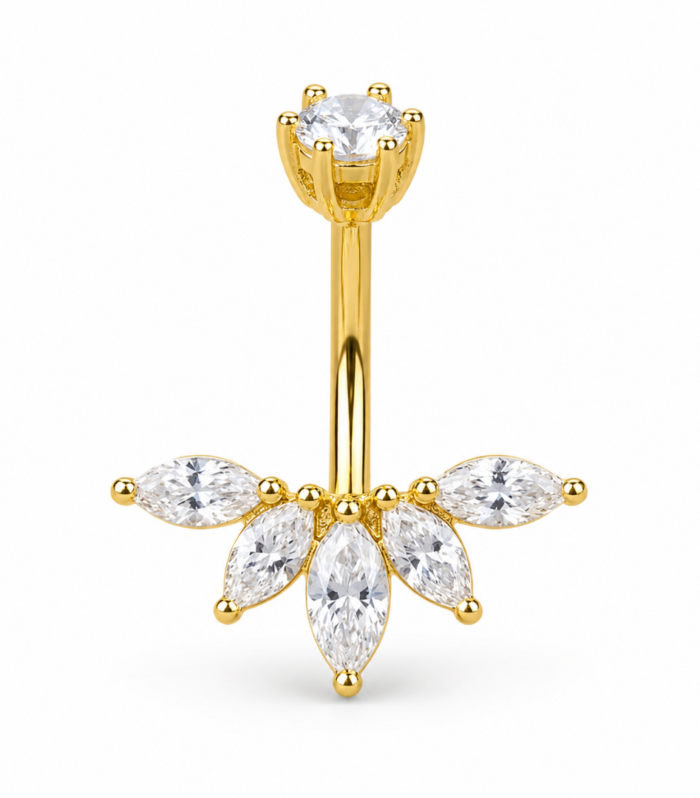 Marquise Fan Ear-Jacket Belly Ring — Gold Plated