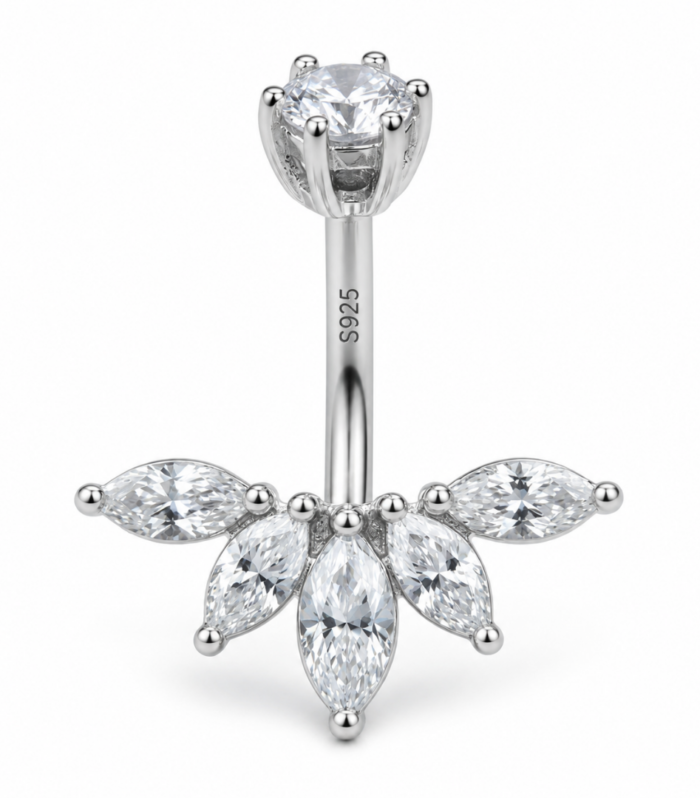 Marquise Fan Ear-Jacket Belly Ring — Silver