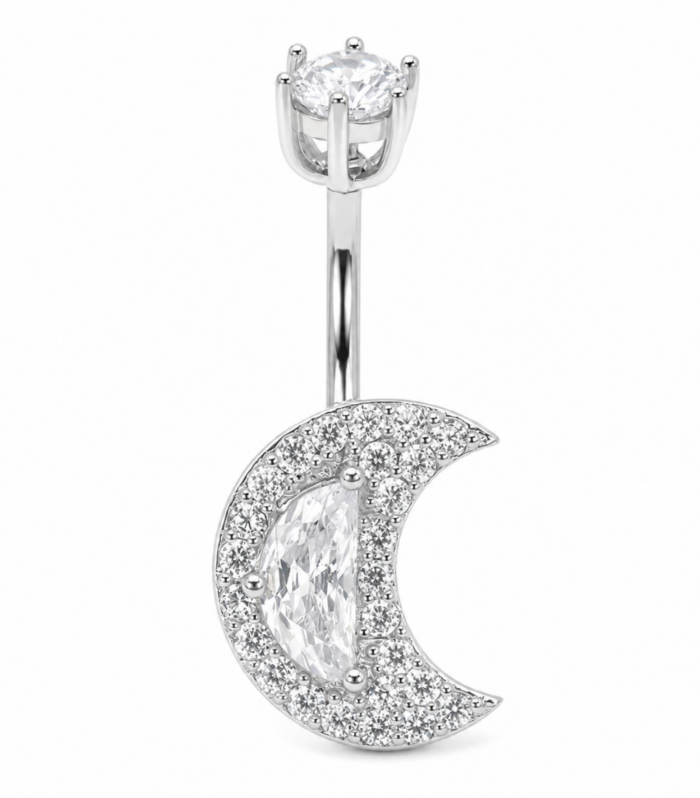 Crescent Moon Belly Ring — Silver