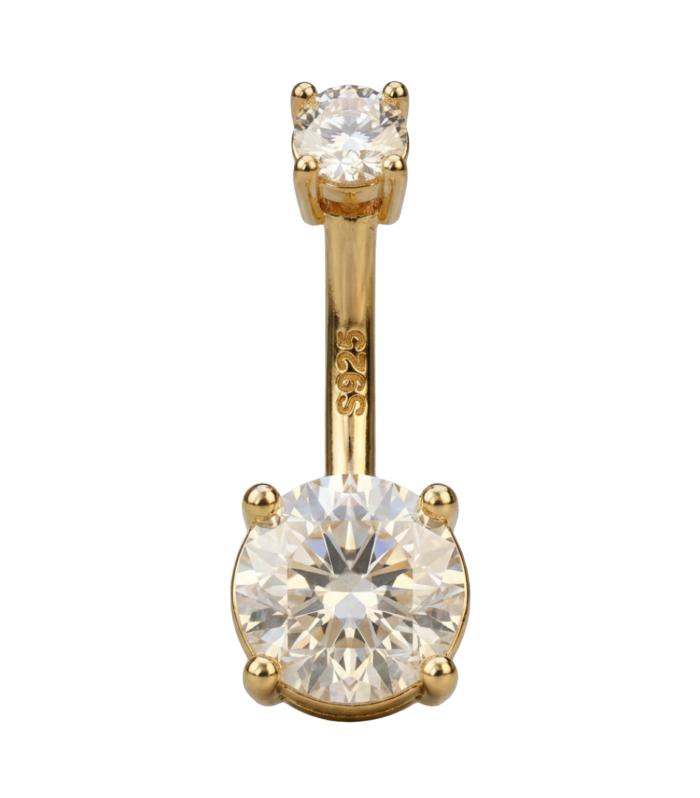 Round Solitaire Belly Ring — Gold Plated