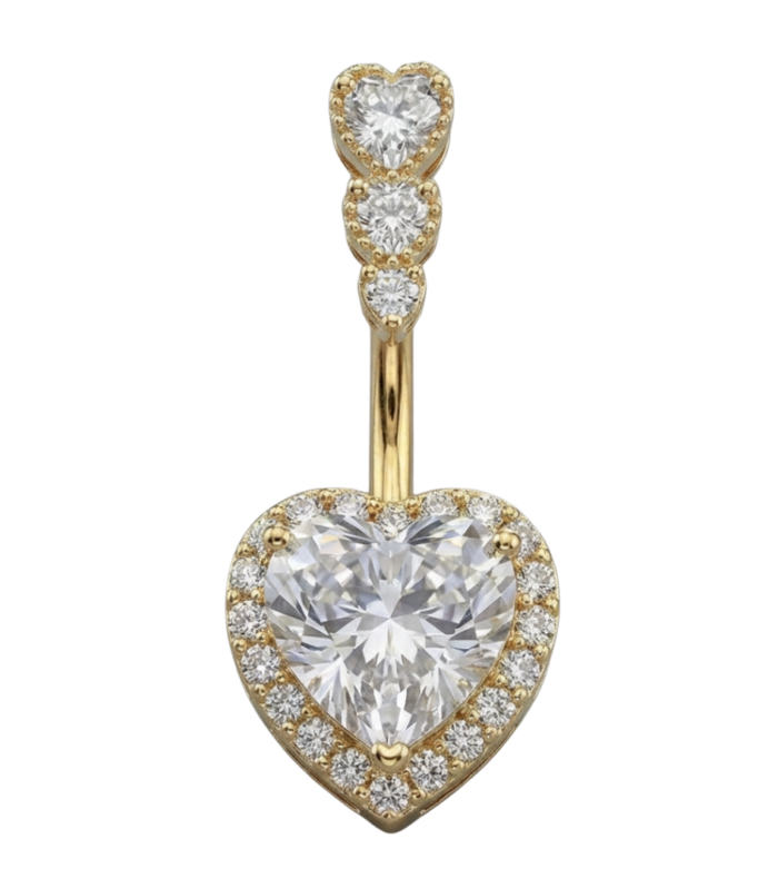 Heart Halo Belly Ring (3-stone top) — Gold Plated