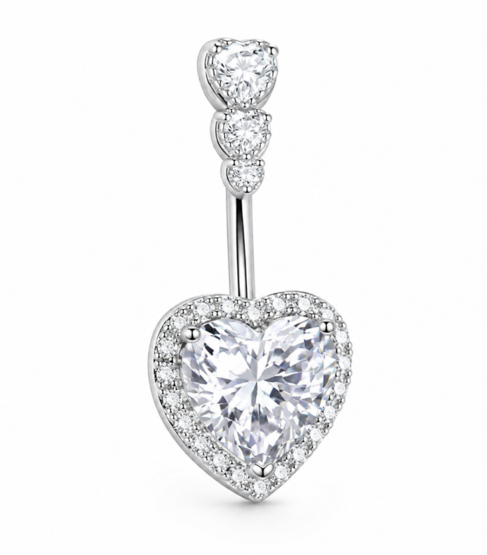 Heart Halo Belly Ring (3-stone top) — Silver
