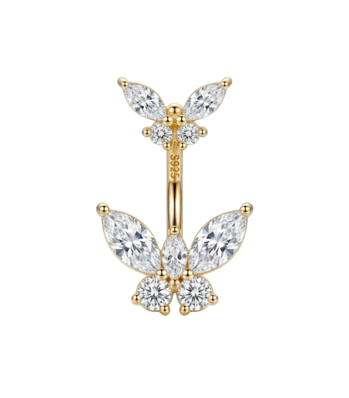 Double Butterfly Belly Ring — Gold Plated