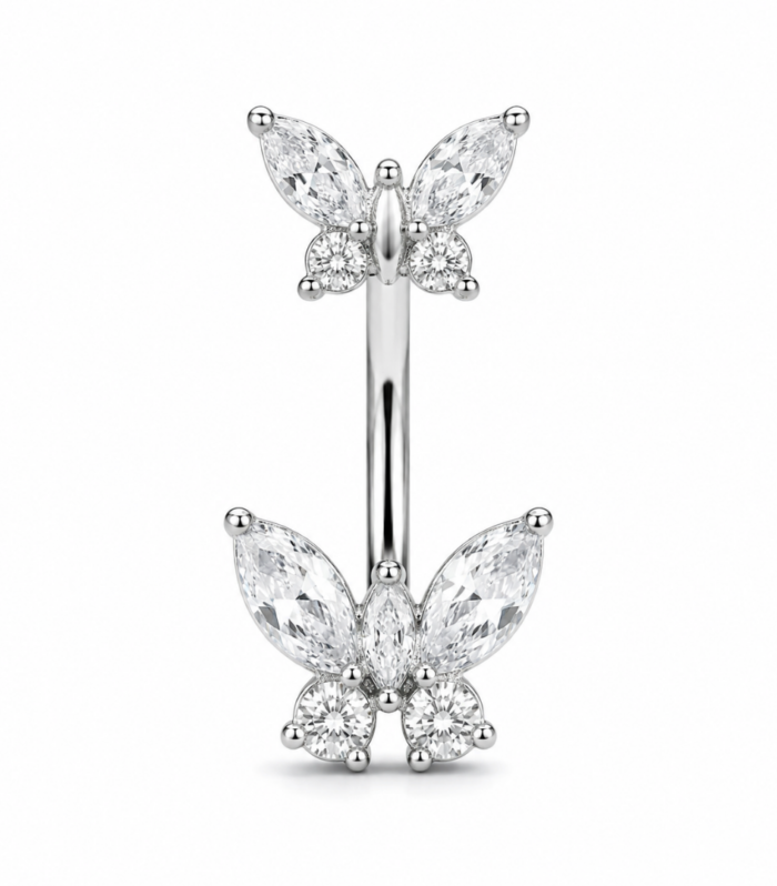 Double Butterfly Belly Ring — Silver