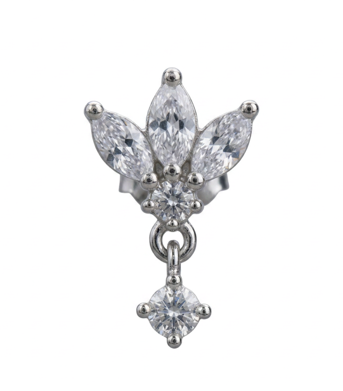 Marquise Crown Dangle Stud — Silver