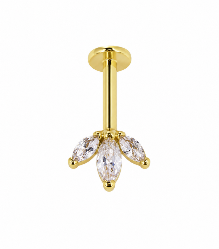 Three-Marquise Leaf Labret — Gold Plated