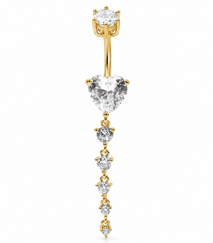 Heart Drop Dangle Belly Ring — Gold Plated