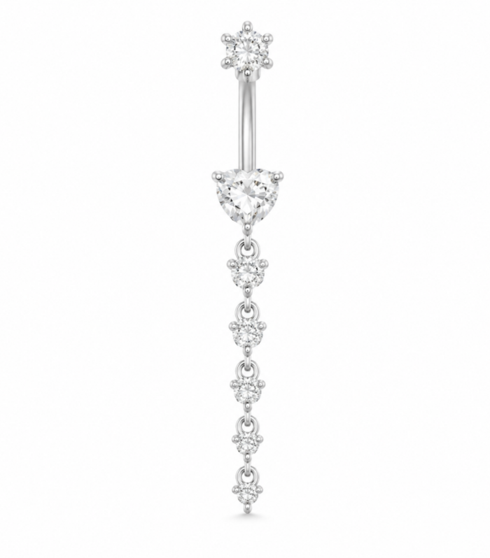 Heart Drop Dangle Belly Ring — Silver
