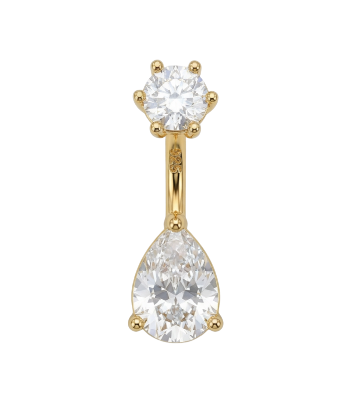 Pear Solitaire Belly Ring — Gold Plated