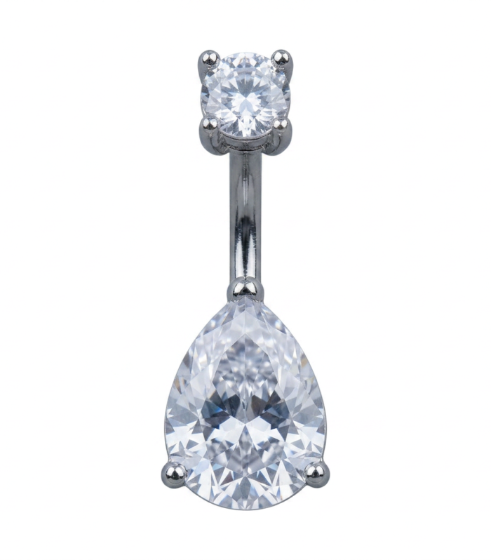 Pear Solitaire Belly Ring — Silver