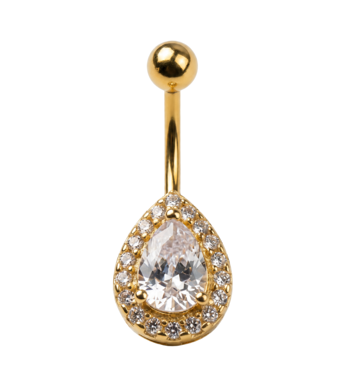 Pear Halo Teardrop Belly Ring — Gold Plated