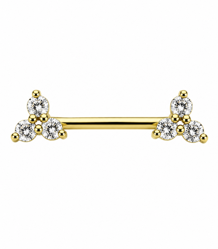 Trio-End Nipple Barbell — Gold Plated
