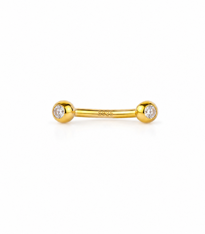 Mini Bezel Curved Barbell — Gold Plated