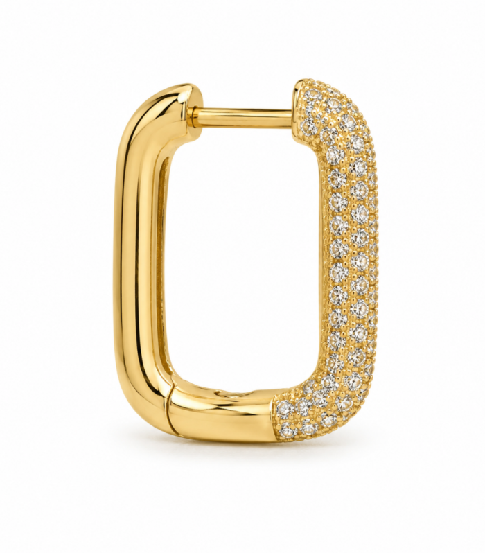 Pave Rectangle Hoop — Gold Plated