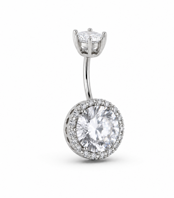 Round Halo Belly Ring — Silver