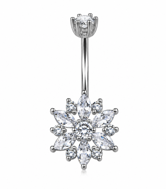 Marquise Flower Belly Ring — Silver