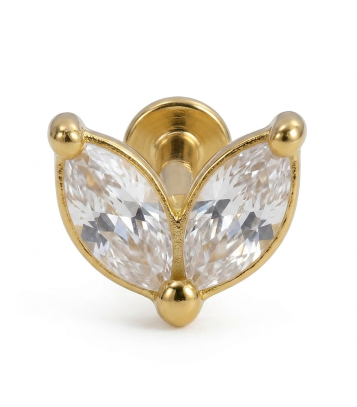 Marquise Duo Leaf Labret — Gold Plated
