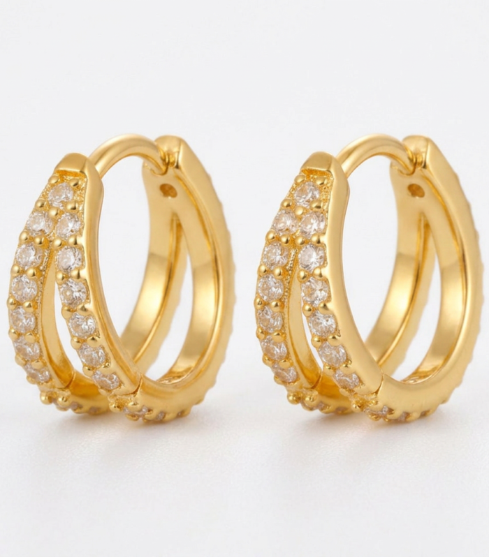 Double-Row Pave Hoop — Gold Plated