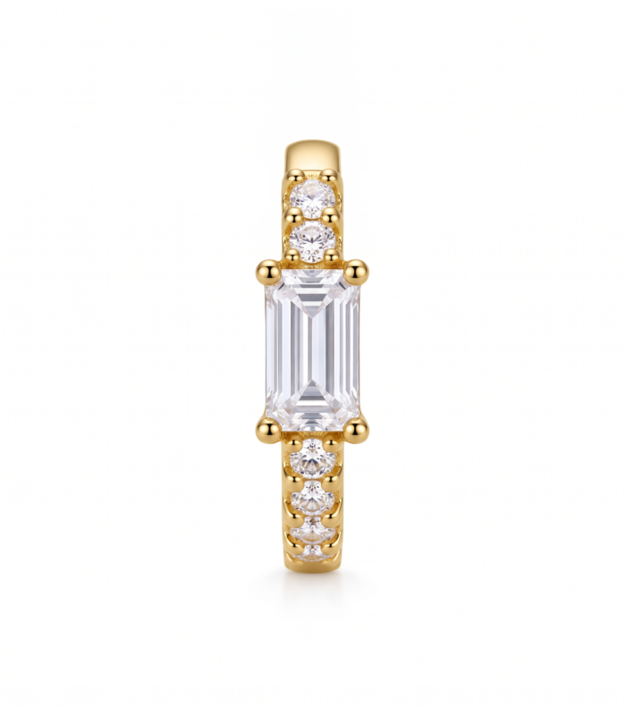 Baguette Accent Pave Hoop — Gold Plated