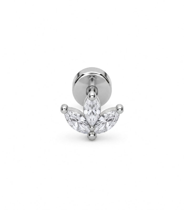 Marquise Lotus Flat-Back Labret — Silver