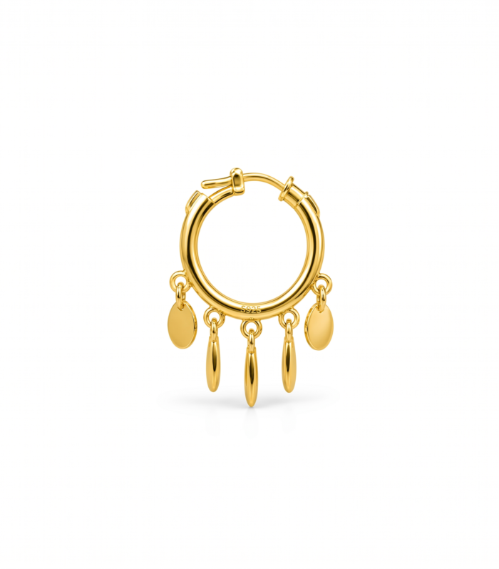 Disc Charm Dangle Hoop — Gold Plated