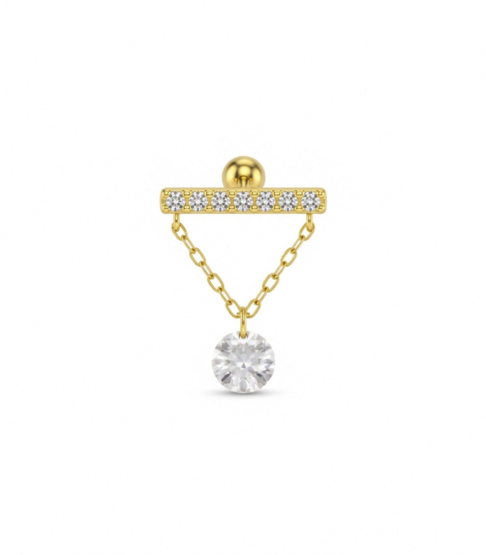 Pave Bar Chain Drop Earring — Gold Plated