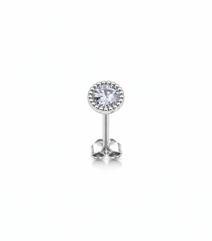 Bezel Beaded Stud — Silver