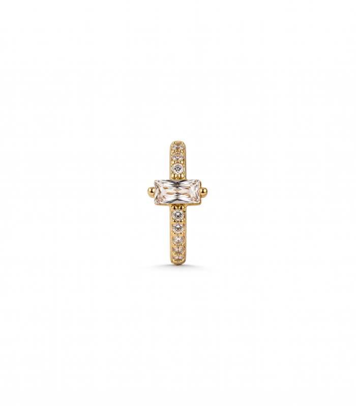 Baguette Accent Pave Hoop — Silver