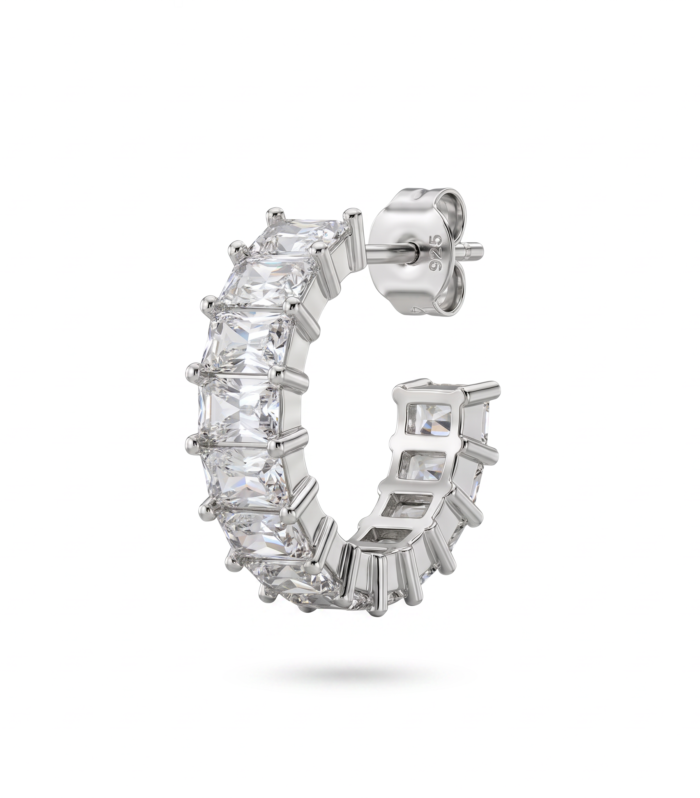 Baguette Open C-Hoop Stud — Silver