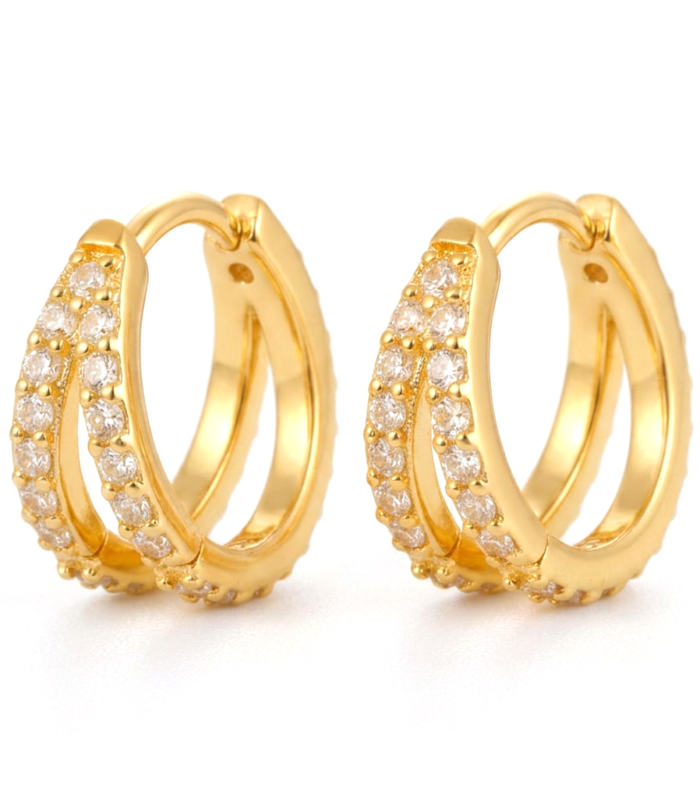 Gold Plated Sterling Silver S925 Double-Row Pave Hoop